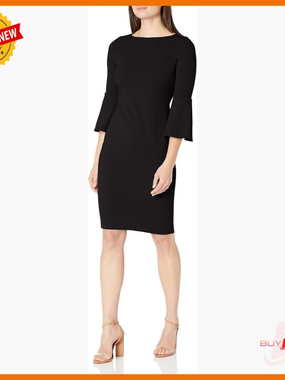 Knee Length Crepe Sheath Dress with Bell Sleeves for Work